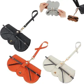 3 Pcs Soft Leather Sunglasses Bag, Portable Glasses Case Holder Sunglasses Pouch with Wrist Strap, Slim Glass Organizer Case
