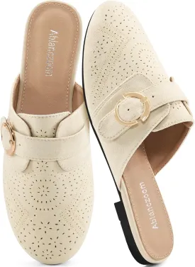 Ablanczoom Mules for Women Flat Shoes: Comfortable Slip On Suede Dressy Buckle Closed Toe Backless Womens Mule 2025
