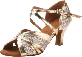 Akanu Women's Latin Dance Shoes Female's Ballroom Salsa Dance Shoes with 2.3" Hell(D-Style Size 6) Gold