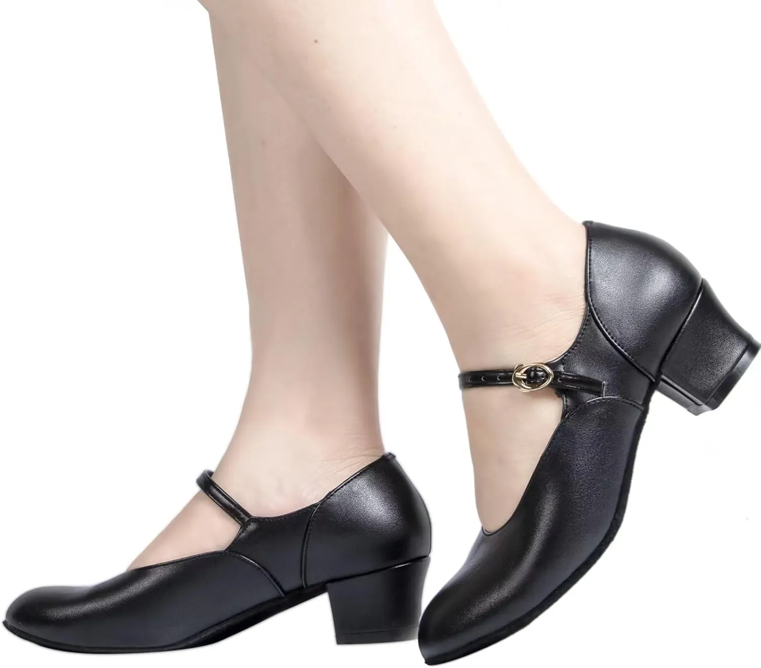 ARCLIBER Black Character Shoes for Women Low Heel Cuban Heel Dance Shoes Ankle Strap Dancing Shoes