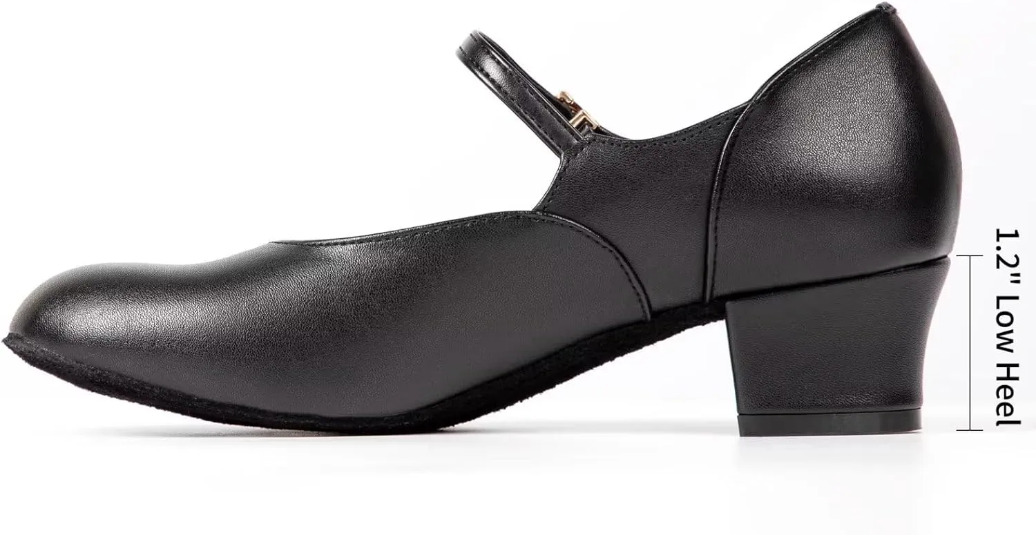 ARCLIBER Black Character Shoes for Women Low Heel Cuban Heel Dance Shoes Ankle Strap Dancing Shoes