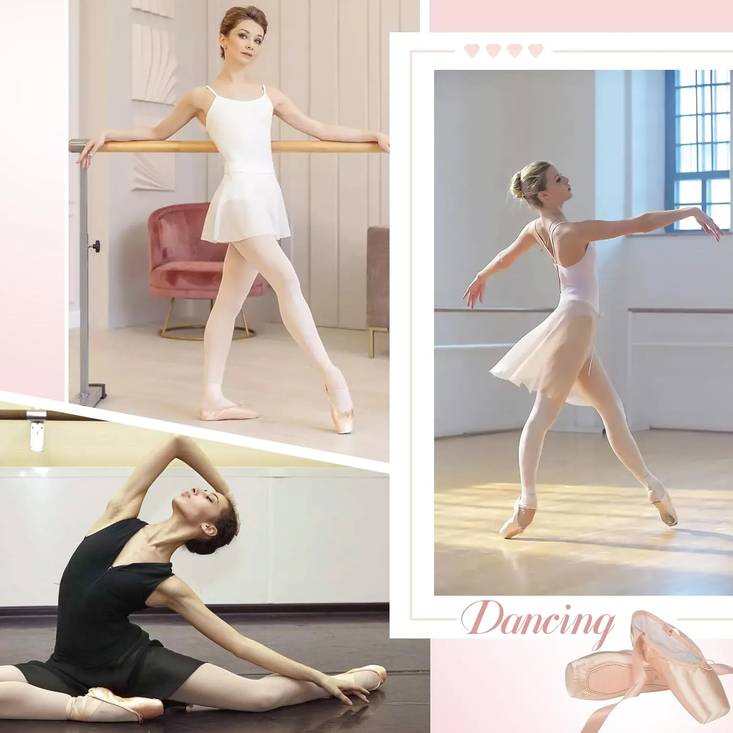 Ballet Pointe Shoes for Girls Women Professional Dance Shoes with Ribbon Toe Pads
