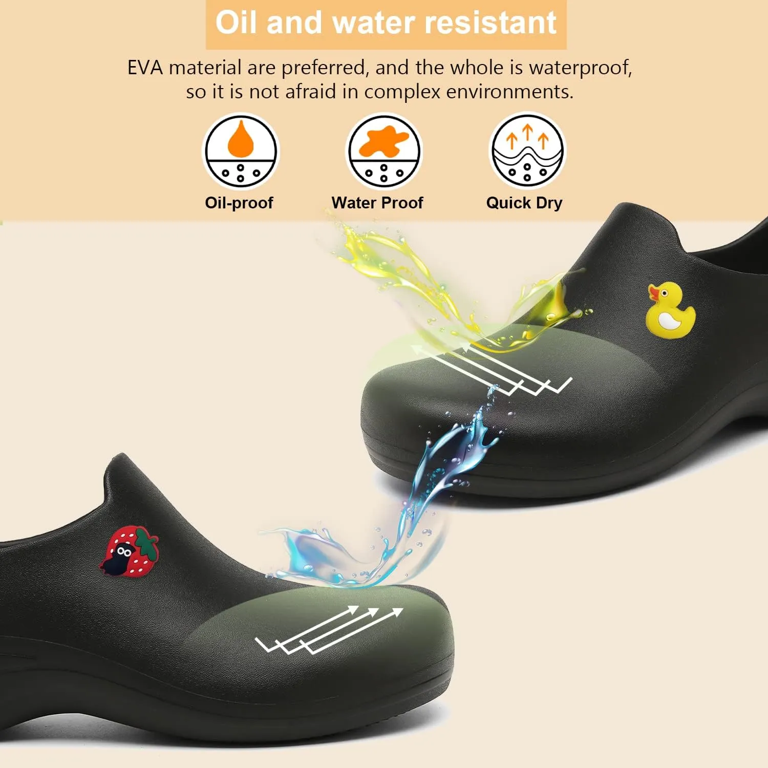 Black Garden Shoes for Women - Professional Oil Water Resistant Nursing Chef ShoesNon-Slip Safety Working Shoes for Kitchen Garden Hospital