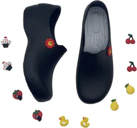Black Garden Shoes for Women - Professional Oil Water Resistant Nursing Chef ShoesNon-Slip Safety Working Shoes for Kitchen Garden Hospital