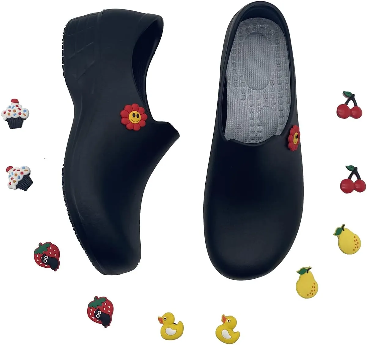 Black Garden Shoes for Women - Professional Oil Water Resistant Nursing Chef ShoesNon-Slip Safety Working Shoes for Kitchen Garden Hospital