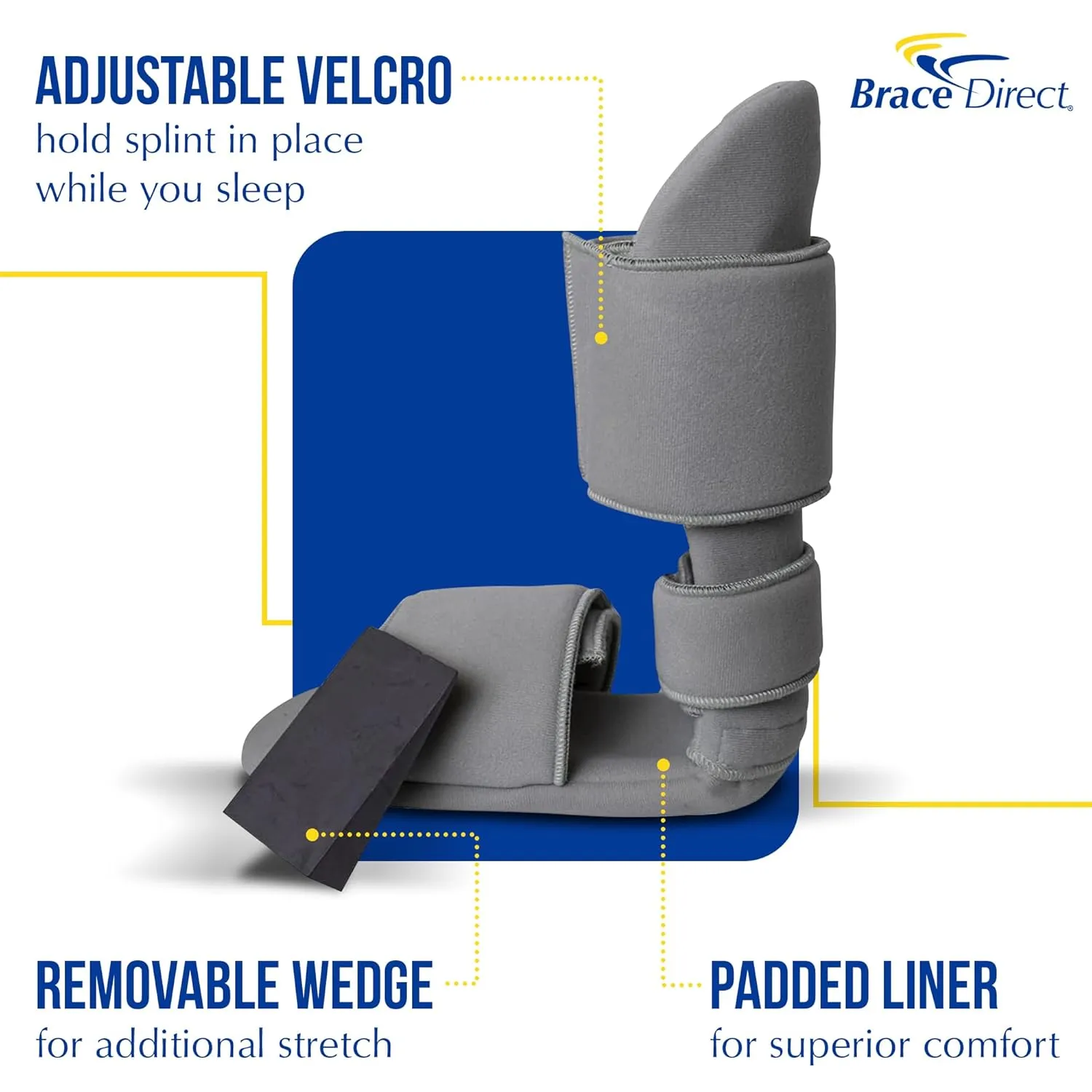 Brace Direct Padded Night Splint 90 Degree Sleeping Boot - Immobilizing Stretching Support for Plantar Fasciitis, Drop Foot, Achilles Tendonitis, Heel Spurs, Small (US Shoe Men 4.5-7 / Women 6.5-8)