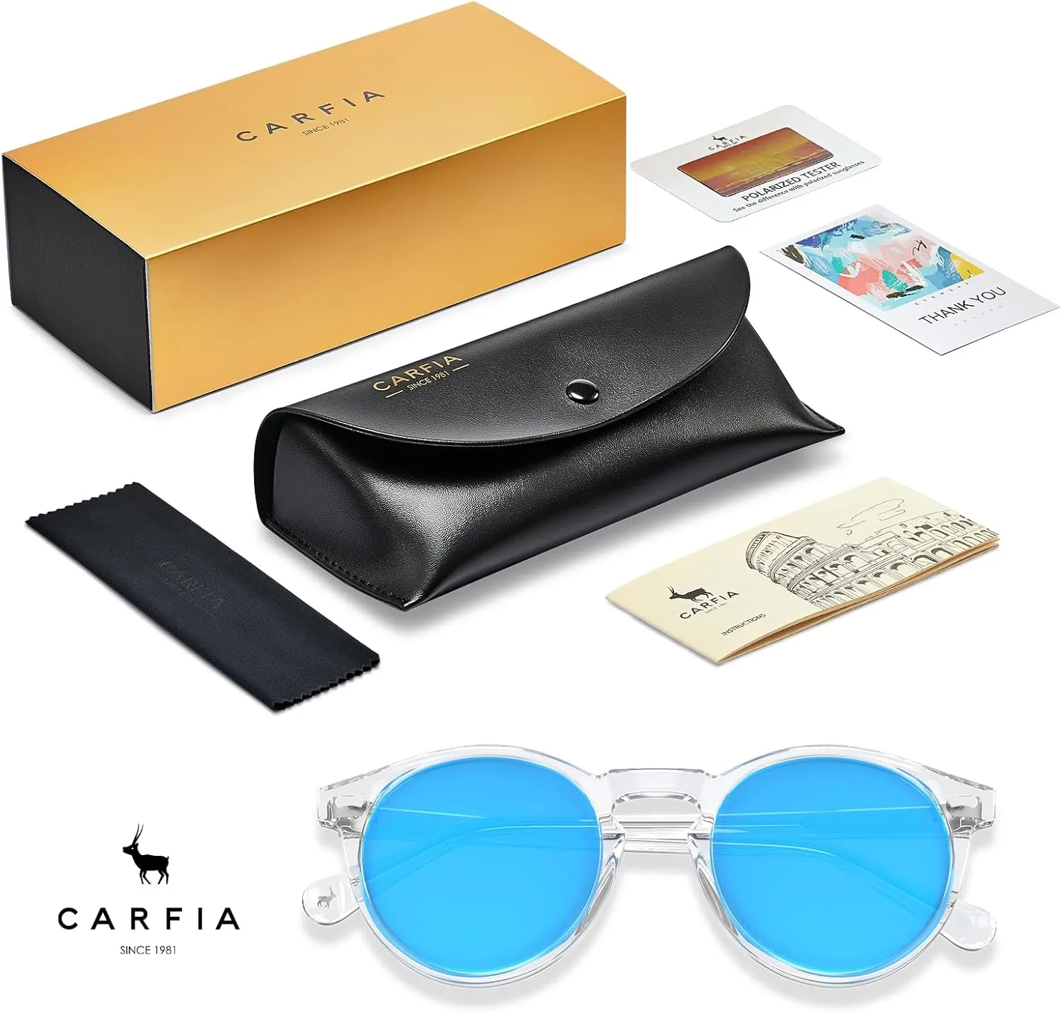 CARFIA Acetate Polarized Sunglasses for Men Retro Classic Round Shades