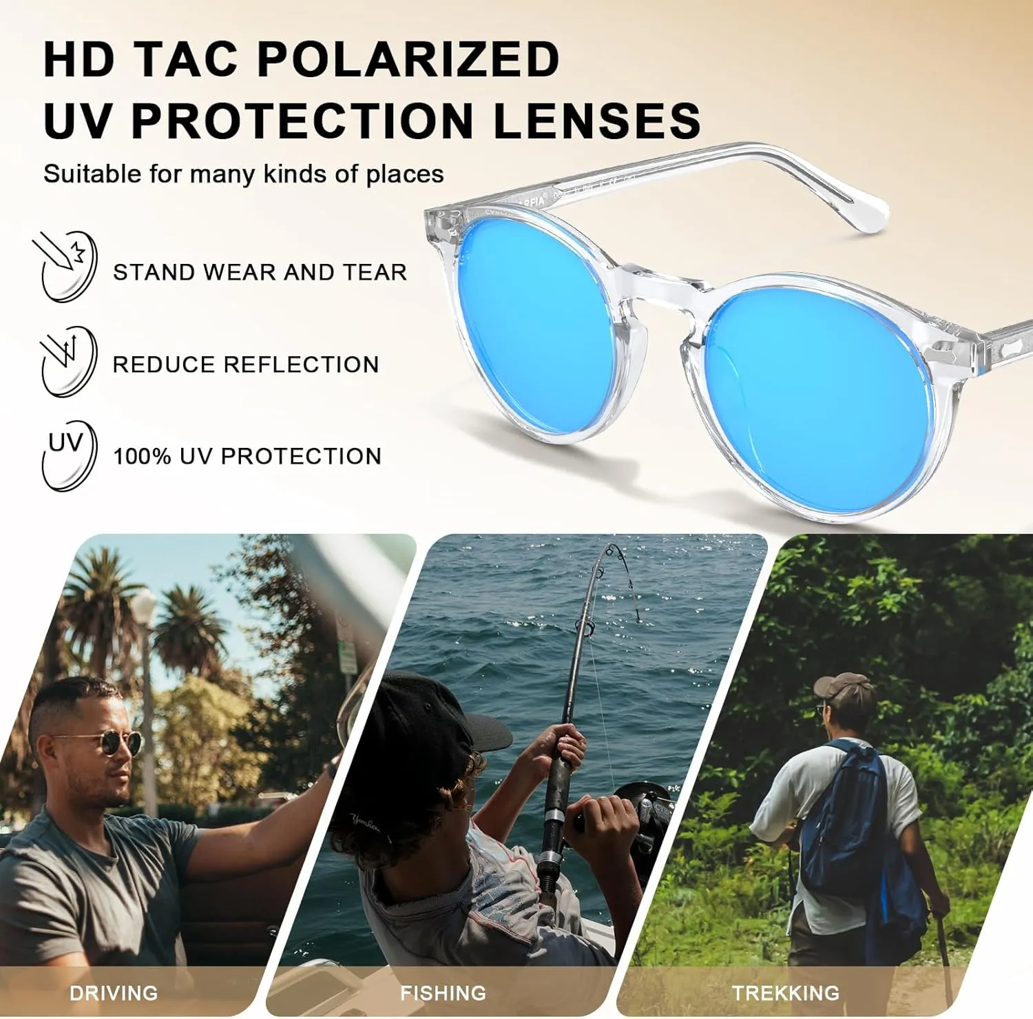 CARFIA Acetate Polarized Sunglasses for Men Retro Classic Round Shades