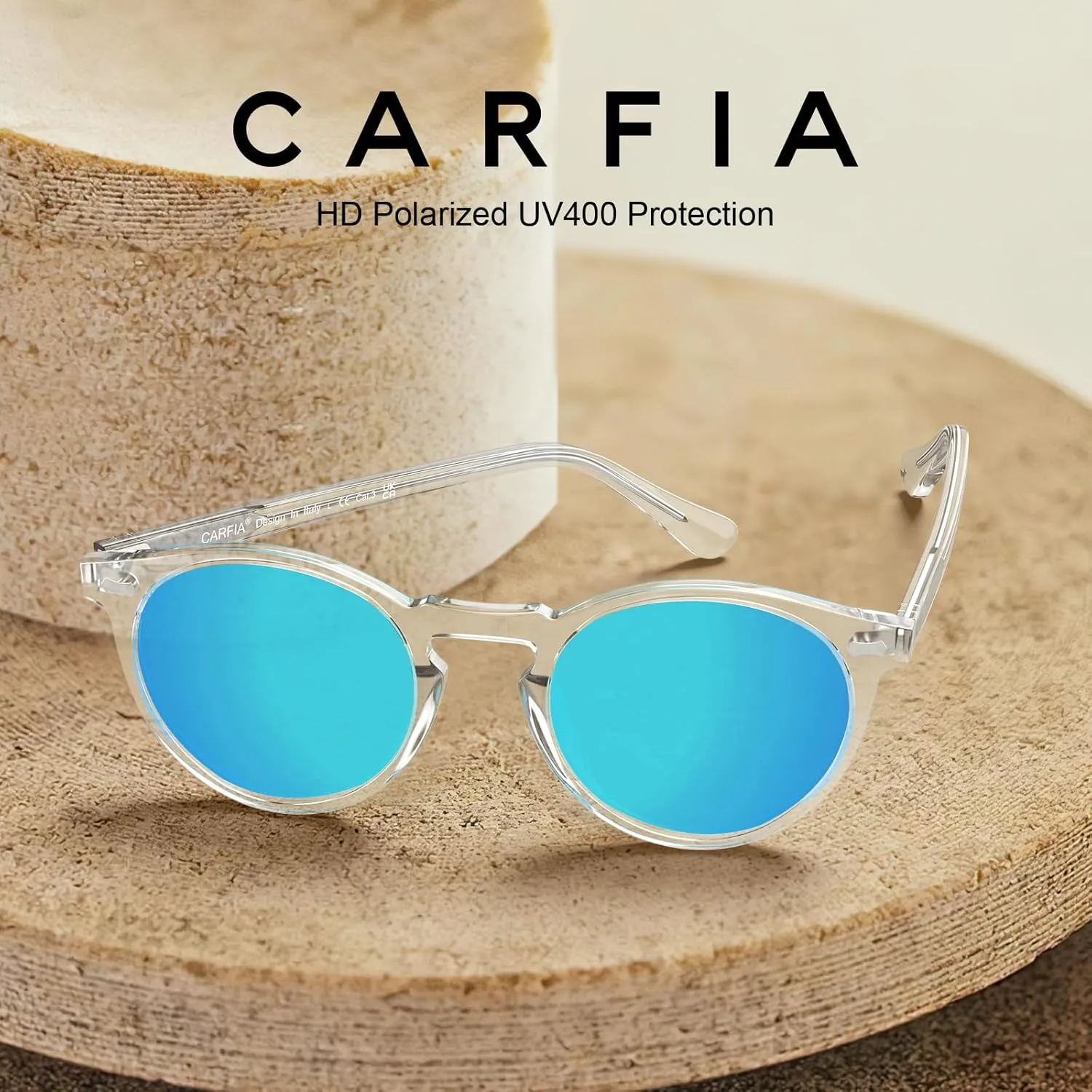 CARFIA Acetate Polarized Sunglasses for Men Retro Classic Round Shades