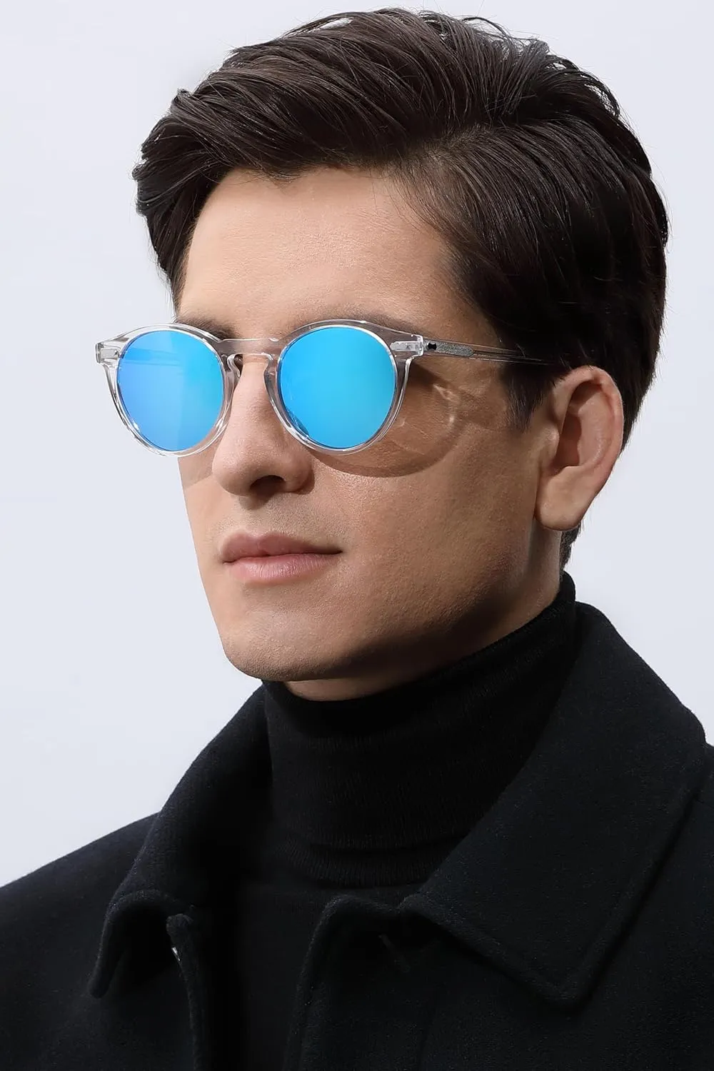CARFIA Acetate Polarized Sunglasses for Men Retro Classic Round Shades