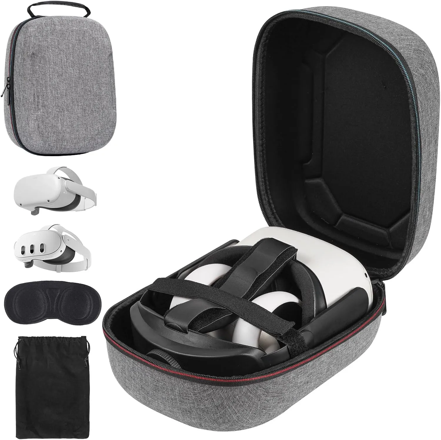 Case for Meta Quest 3/3S/2 & Vision Pro/Pico 4, Elite Strap & Battery Head Strap,with Lens Protector and Drawstring velvet bag,Portable Hard Carrying Case