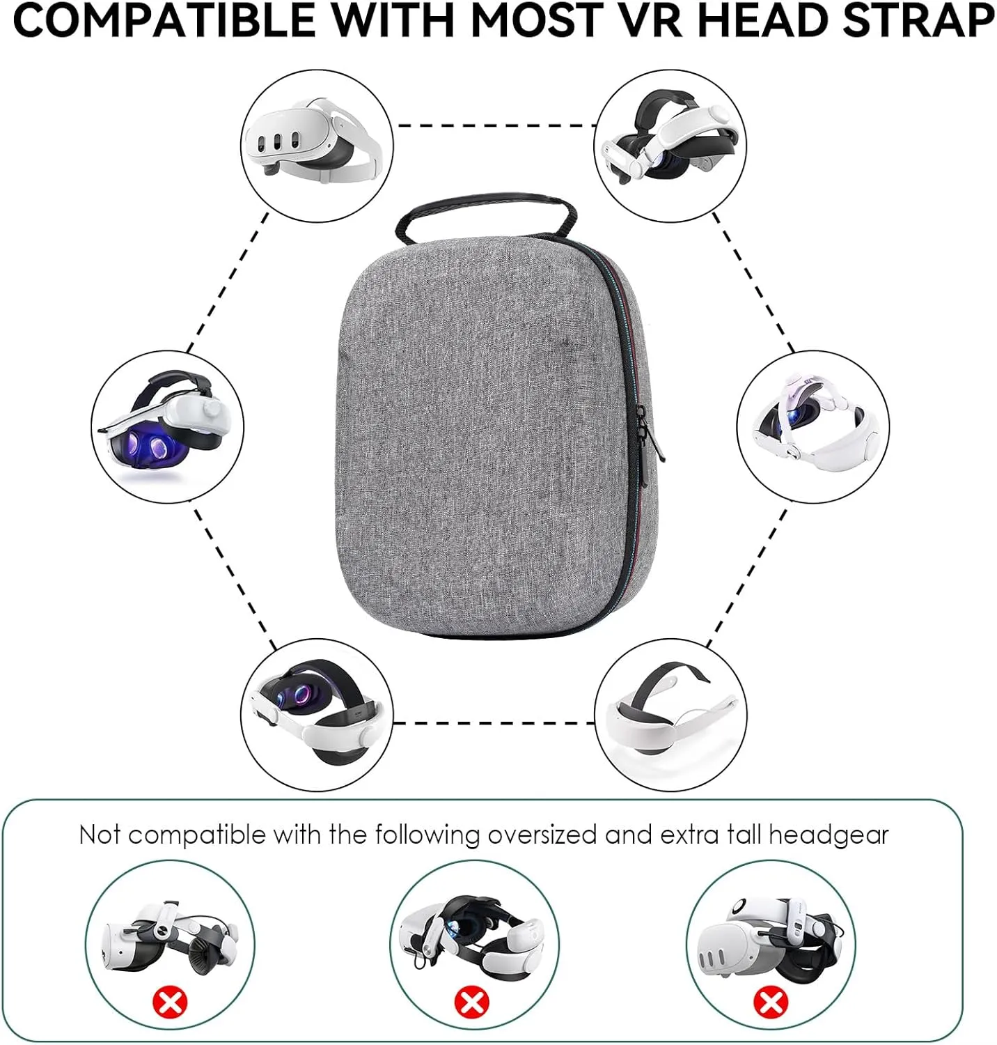 Case for Meta Quest 3/3S/2 & Vision Pro/Pico 4, Elite Strap & Battery Head Strap,with Lens Protector and Drawstring velvet bag,Portable Hard Carrying Case