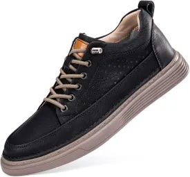 CERYTHRINA Men's Invisible Height Increasing Elevator Shoes 2.5 Inches Taller Height Casual Sneakers Comforts Leather Skeleton Shoes