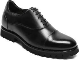 CHAMARIPA Elevator Shoes for Men- Black Leather Height Increase Dress Formal Shoes That Make You Taller 3.15 Inches.
