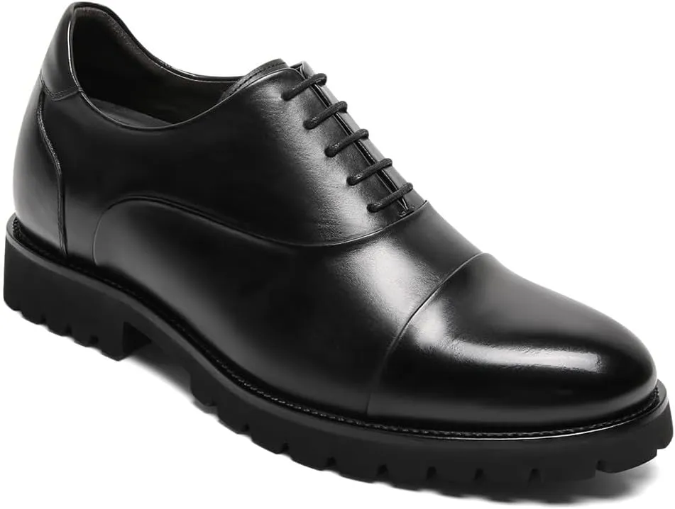 CHAMARIPA Elevator Shoes for Men- Black Leather Height Increase Dress Formal Shoes That Make You Taller 3.15 Inches.