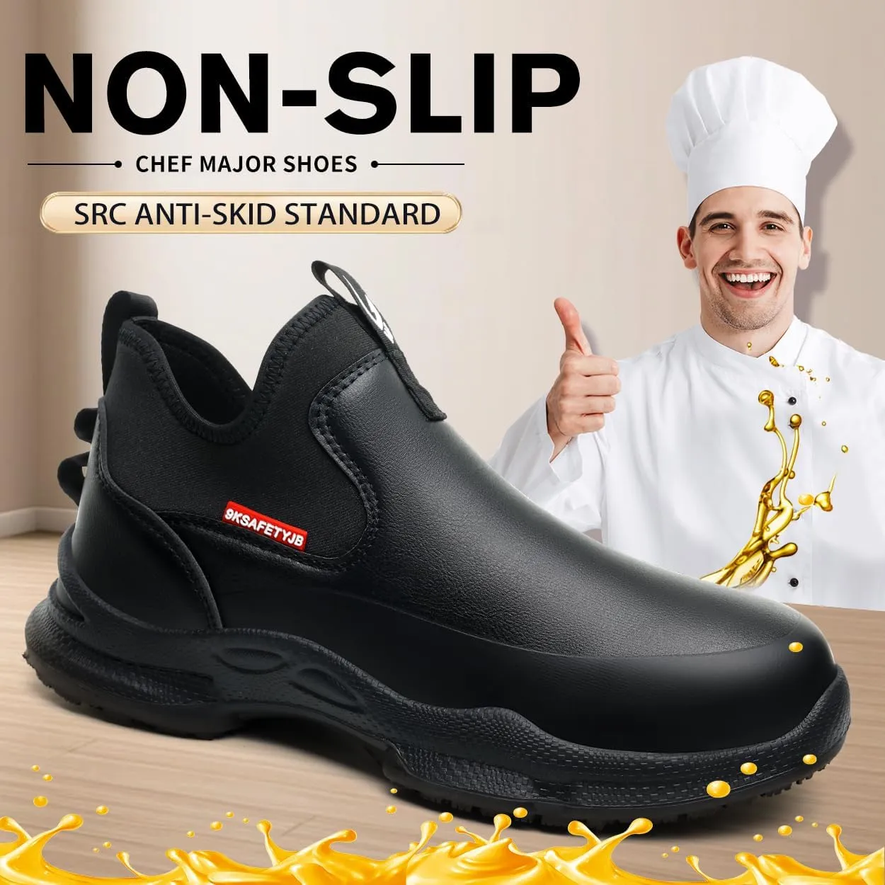 Chef Non-Slip Shoes for Kitchen Leather Oil & Water Resistant Work Shoes for Men/Women Anti-Slip Restaurant