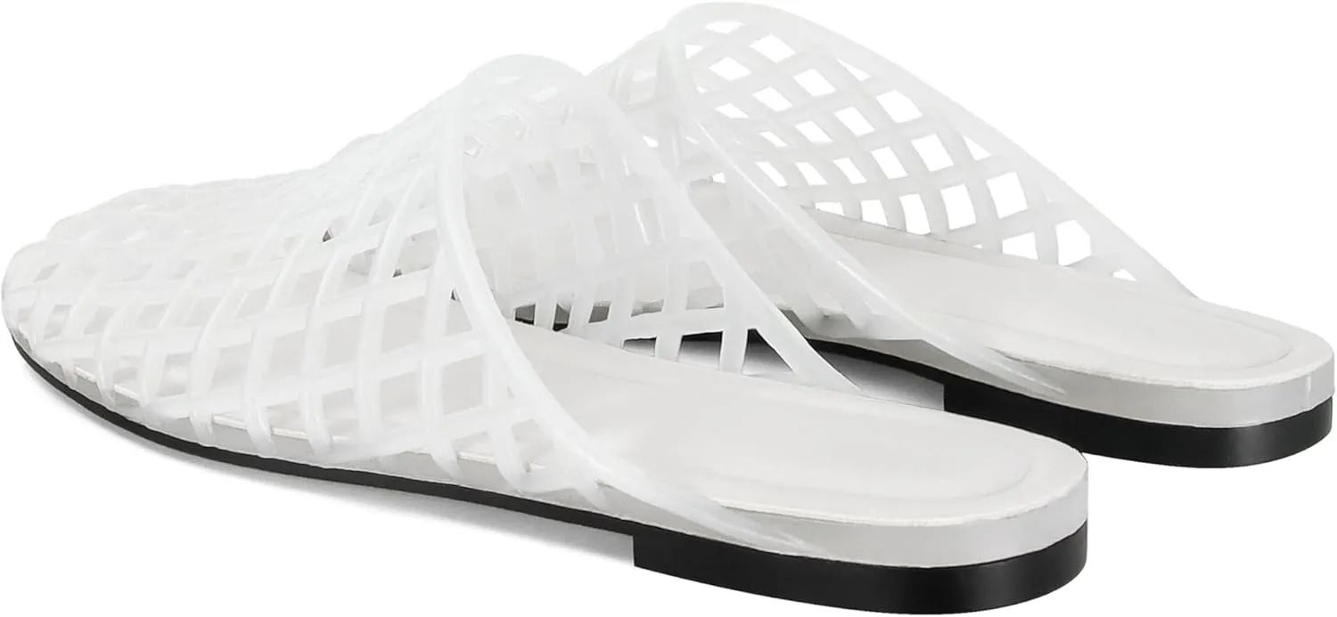 Clear Jelly Flats for Women Closed Toe Mesh Hollow Jellies Mule Sandals Slip On Jelly Slides Casual Comfortable Summer Beach Slipper Sandals