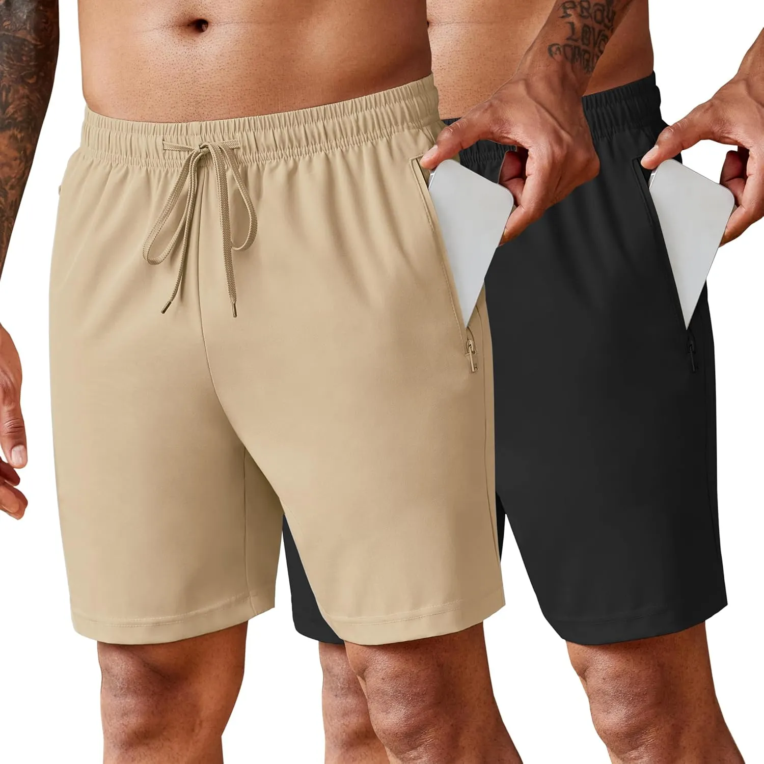 COOFANDY Men's 2 Pack Workout Gym Shorts 7 Inch / 5 Inch Athletic Shorts Lightweight Casual Jogger Short with Zipper Pockets