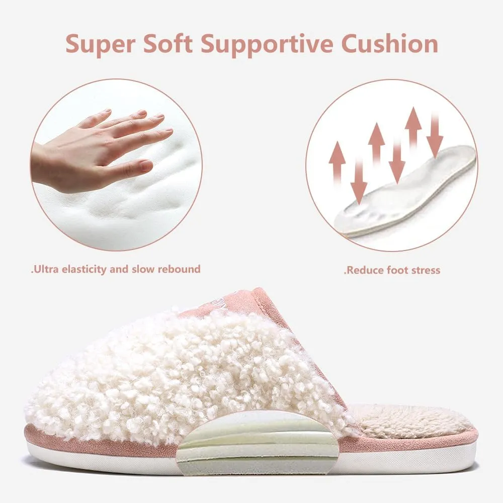Cozy Fuzzy Slippers for Women Indoor and Outdoor Non Slip Memory Foam House Shoes Christmas Gift for Women Mom Girlfriend Daughter