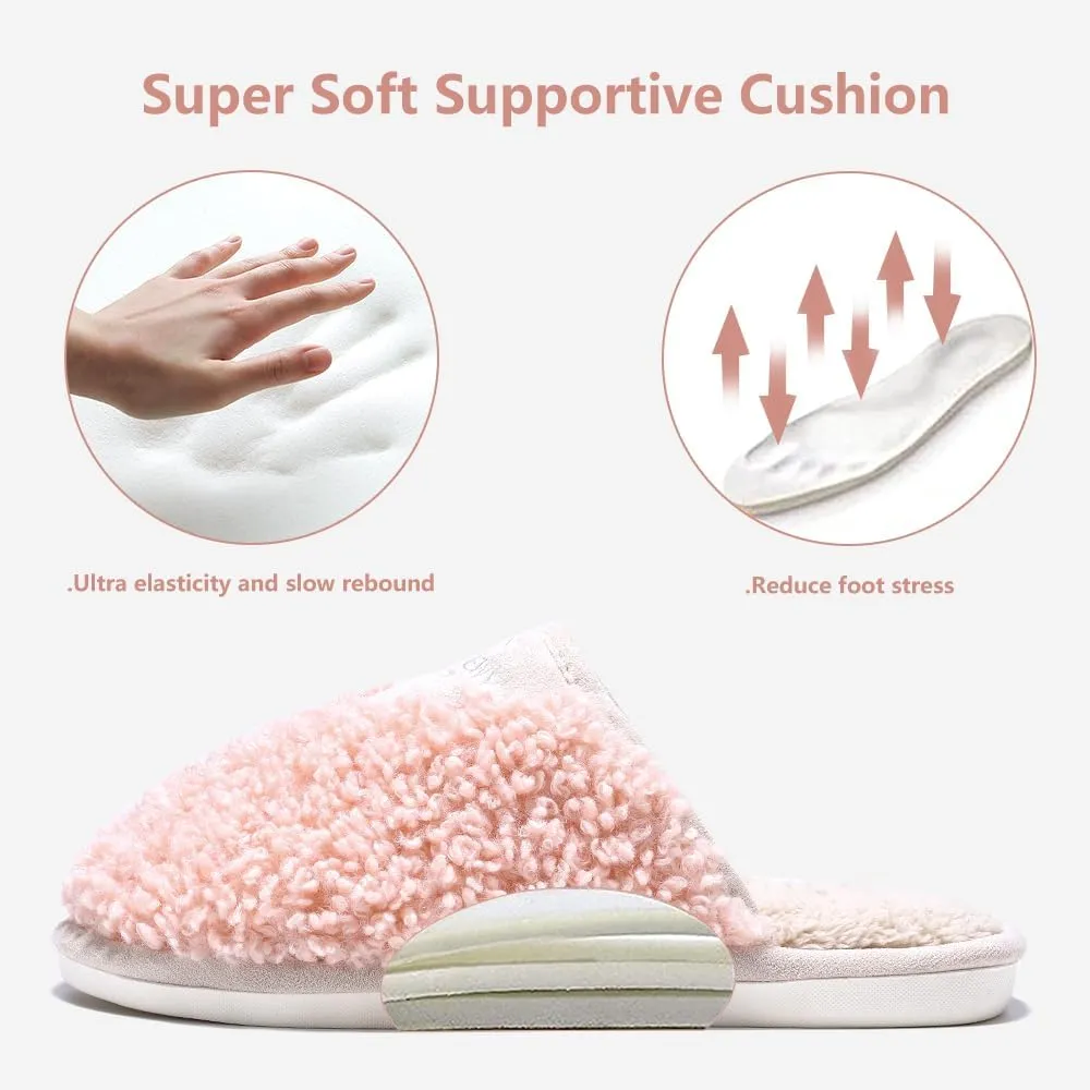 Cozy Fuzzy Slippers for Women Indoor and Outdoor Non Slip Memory Foam House Shoes Christmas Gift for Women Mom Girlfriend Daughter