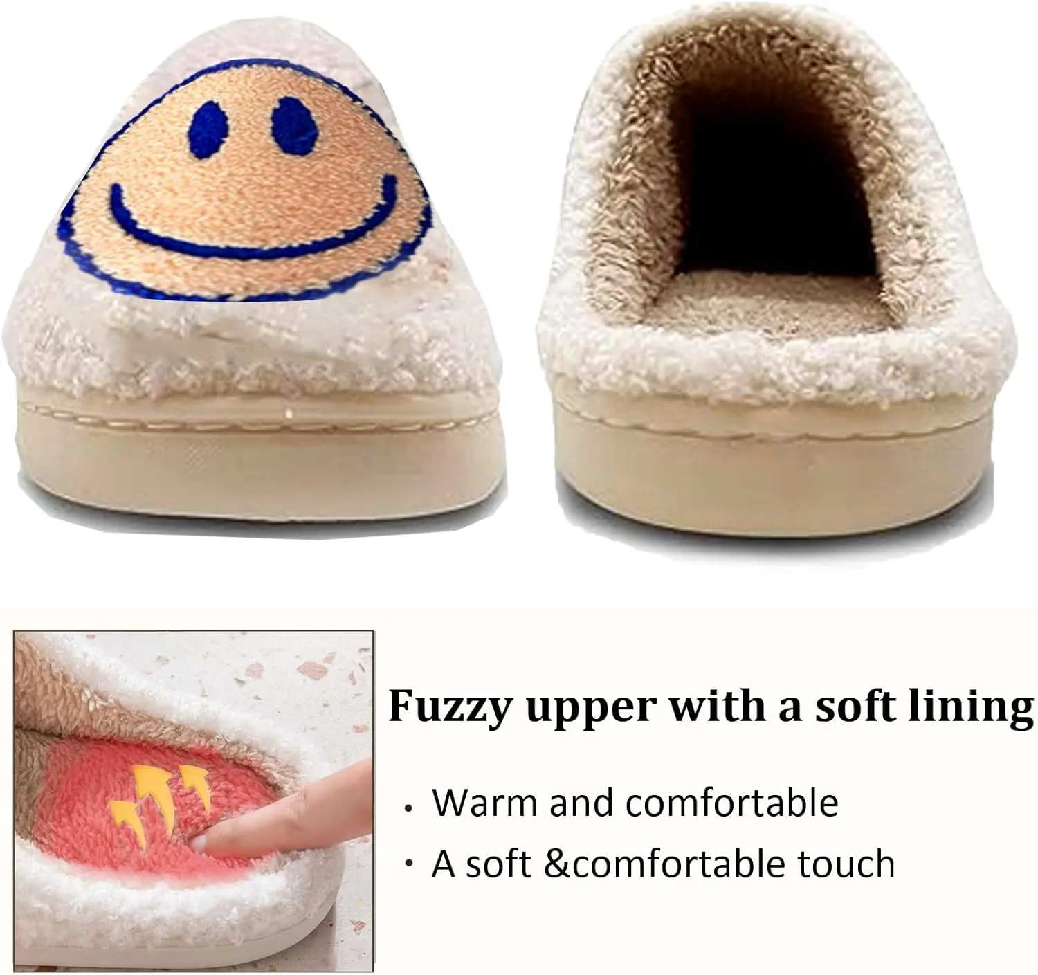 Cute House Slippers for Women Men with Memory Foam Retro Happy Face Cozy Indoor Outdoor Fuzzy Plush Shoes