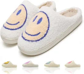 Cute House Slippers for Women Men with Memory Foam Retro Happy Face Cozy Indoor Outdoor Fuzzy Plush Shoes