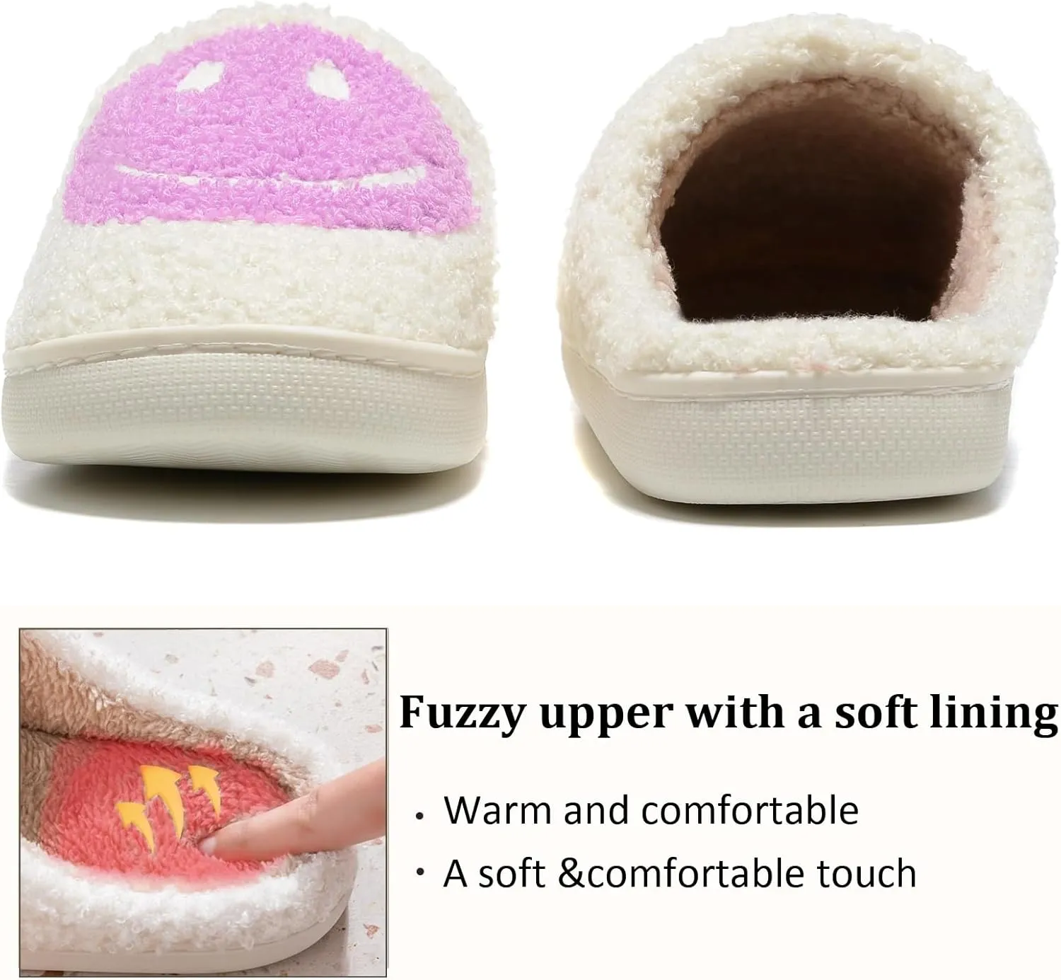 Cute House Slippers for Women Men with Memory Foam Retro Happy Face Cozy Indoor Outdoor Fuzzy Plush Shoes