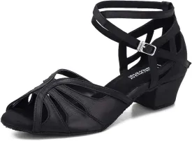 Dance Shoes for Women Low Heel Ballroom Dance Shoes Salsa Latin Practice Dancing Shoes Cuban Heels 1.5 inch