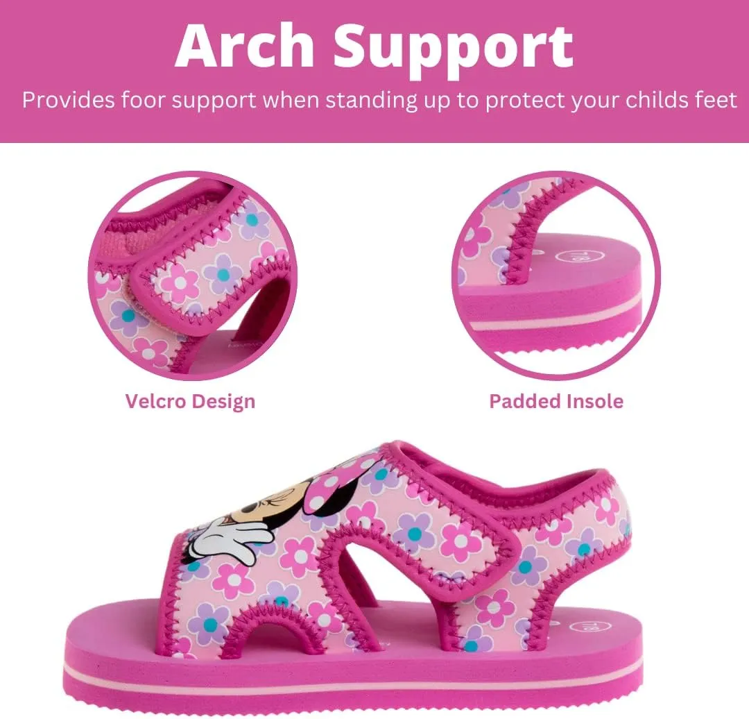 Disney Kids Frozen and Mickey Sandals - Easy Slipon Closure Waterproof Quick Dry Slides - Purple/Pink/Blue (Sizes: 5-10 Toddler / 11-12 Little Kid)