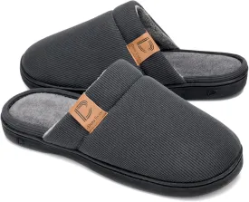 DL Men's Memory Foam Slippers with Fuzzy Plush Lining, Slip on House Slippers with Indoor Outdoor Anti-Skid Rubber Sole
