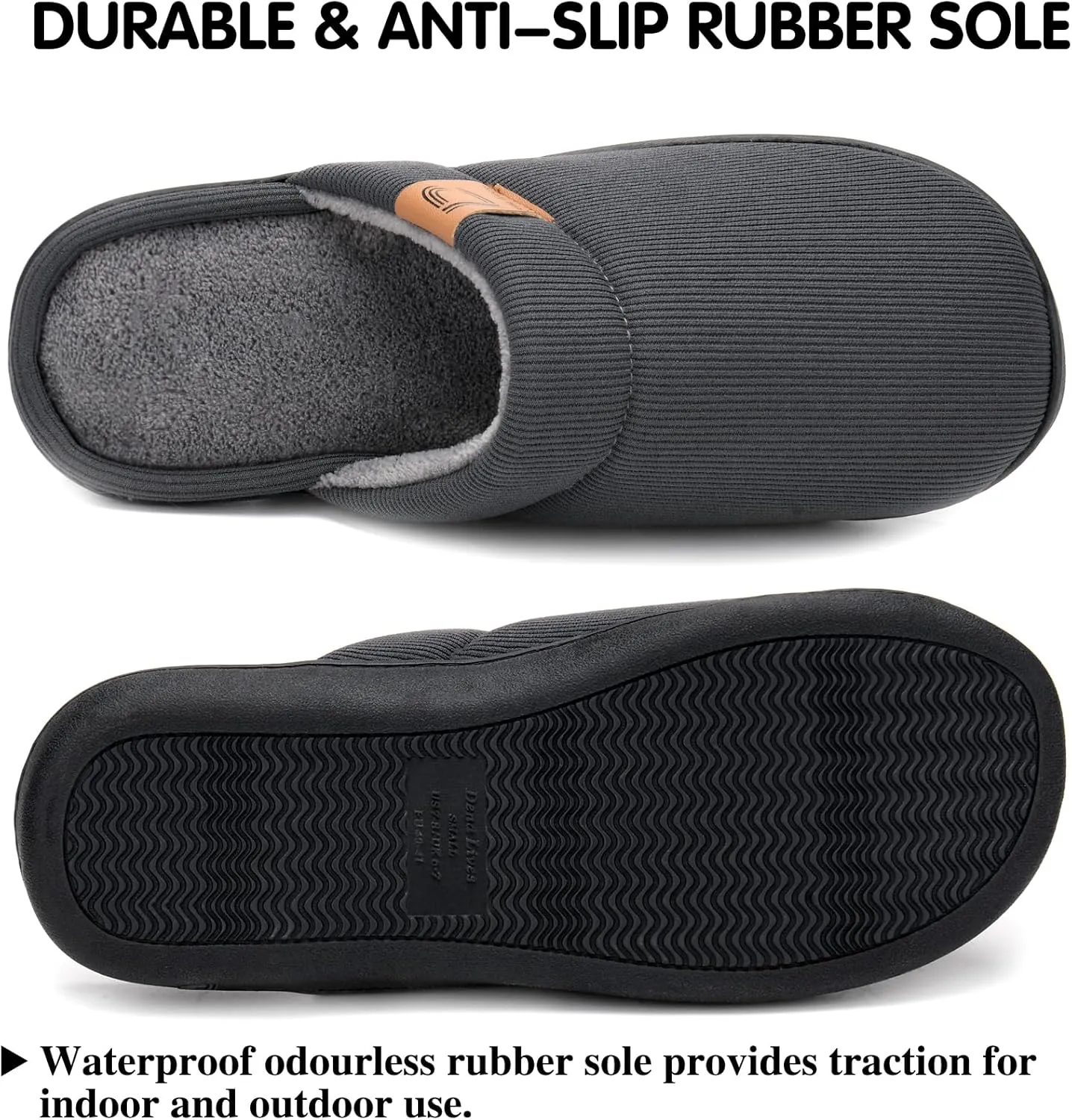 DL Men's Memory Foam Slippers with Fuzzy Plush Lining, Slip on House Slippers with Indoor Outdoor Anti-Skid Rubber Sole