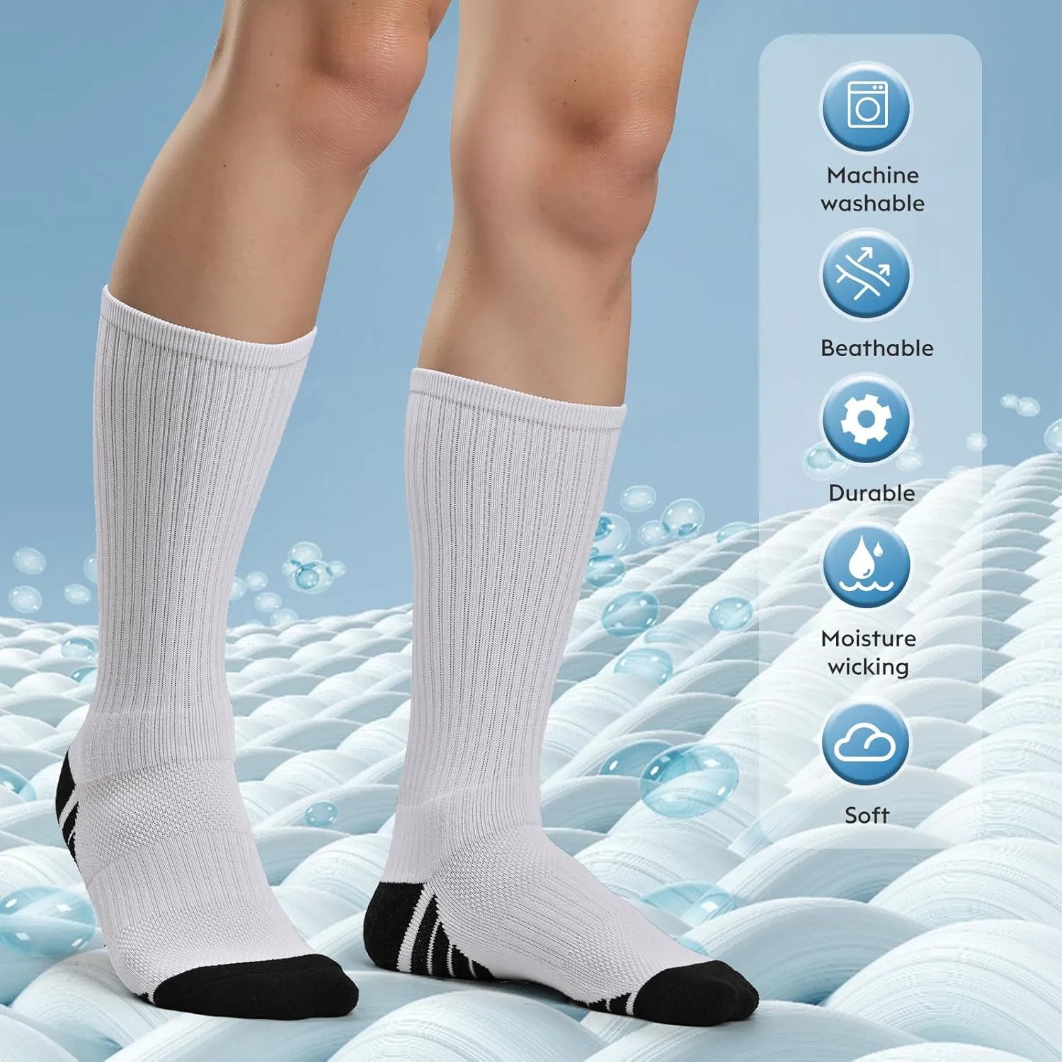 Finerview Elite Basketball Socks for Men 6 Pairs, High-Top Premium Mid Calf Athletic Socks for Adult & Youth