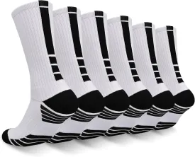 Finerview Elite Basketball Socks for Men 6 Pairs, High-Top Premium Mid Calf Athletic Socks for Adult & Youth