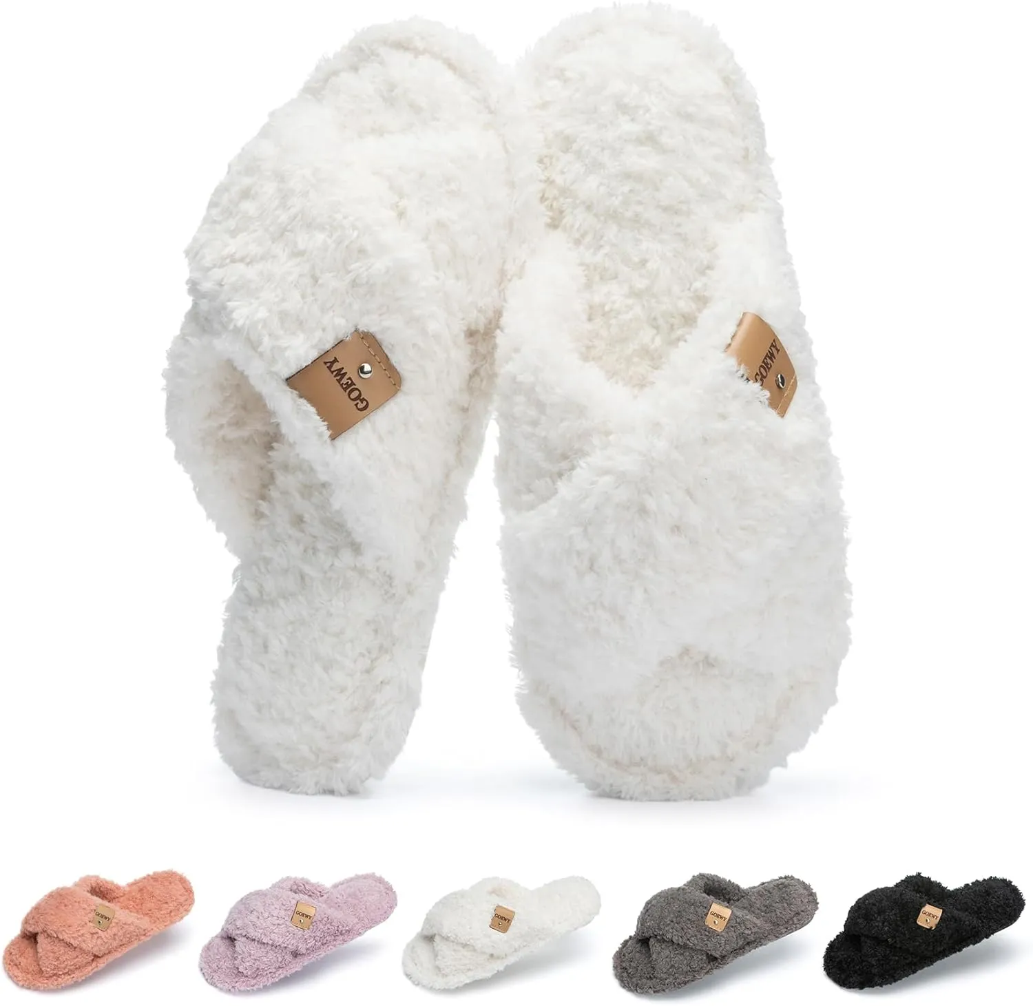 Fuzzy Open Toe Slippers for Women Indoor and Outdoor with Memory Foam Cozy Cross Band Cute Slipper Soft House Shoes Slides Slip On Gifts for Women Mom Her Ladies Bridesmaid
