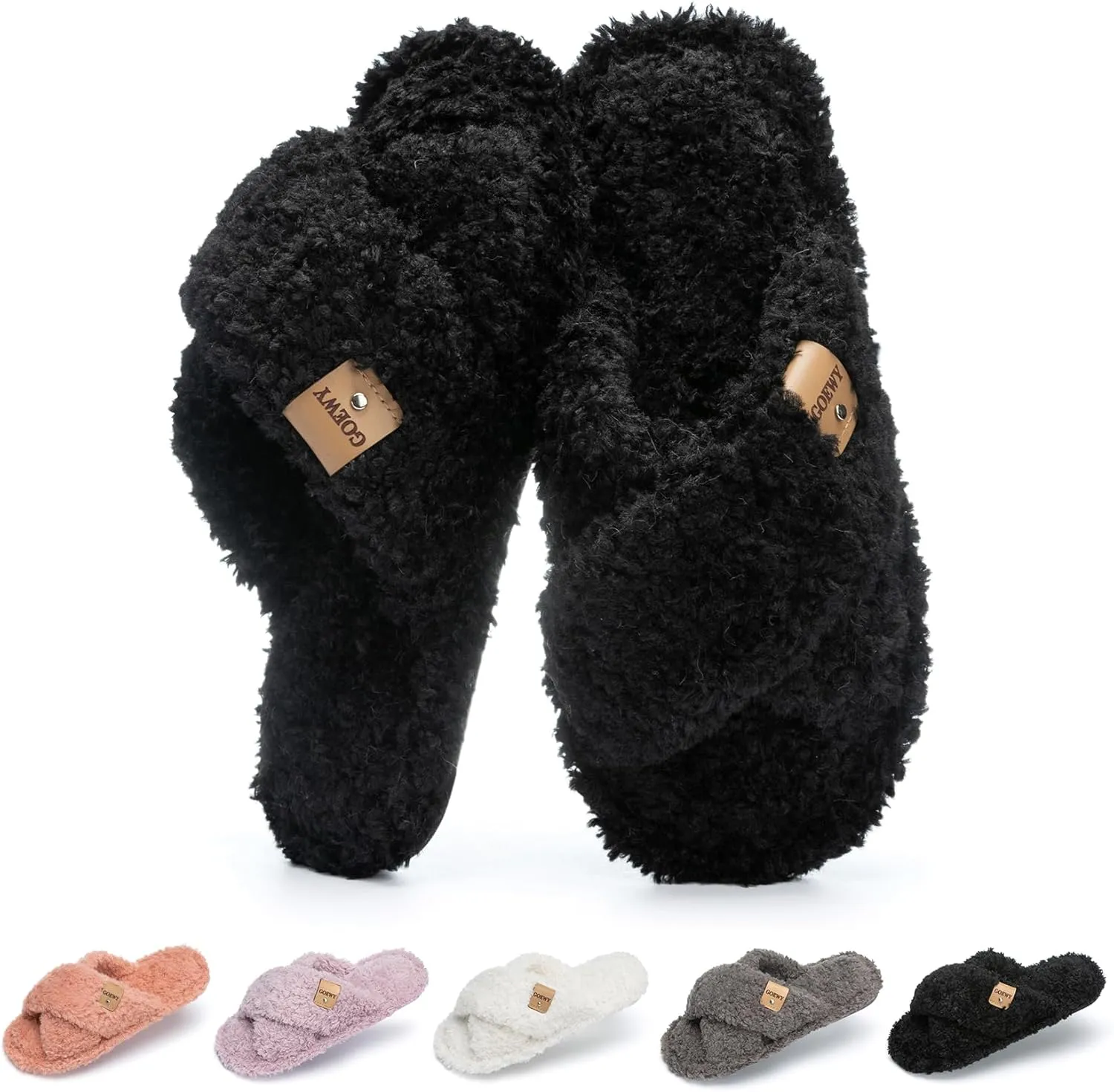 Fuzzy Open Toe Slippers for Women Indoor and Outdoor with Memory Foam Cozy Cross Band Cute Slipper Soft House Shoes Slides Slip On Gifts for Women Mom Her Ladies Bridesmaid