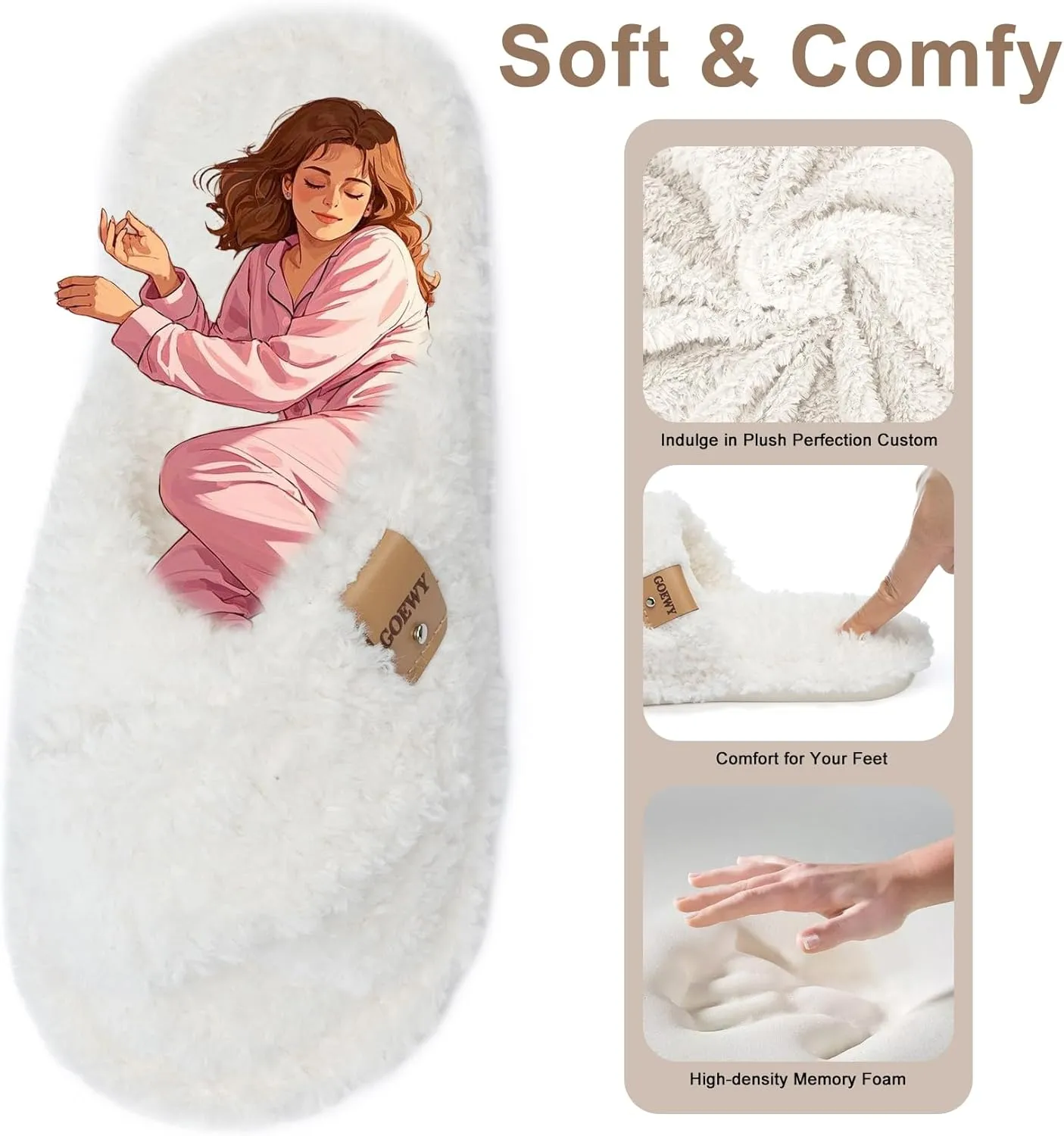 Fuzzy Open Toe Slippers for Women Indoor and Outdoor with Memory Foam Cozy Cross Band Cute Slipper Soft House Shoes Slides Slip On Gifts for Women Mom Her Ladies Bridesmaid
