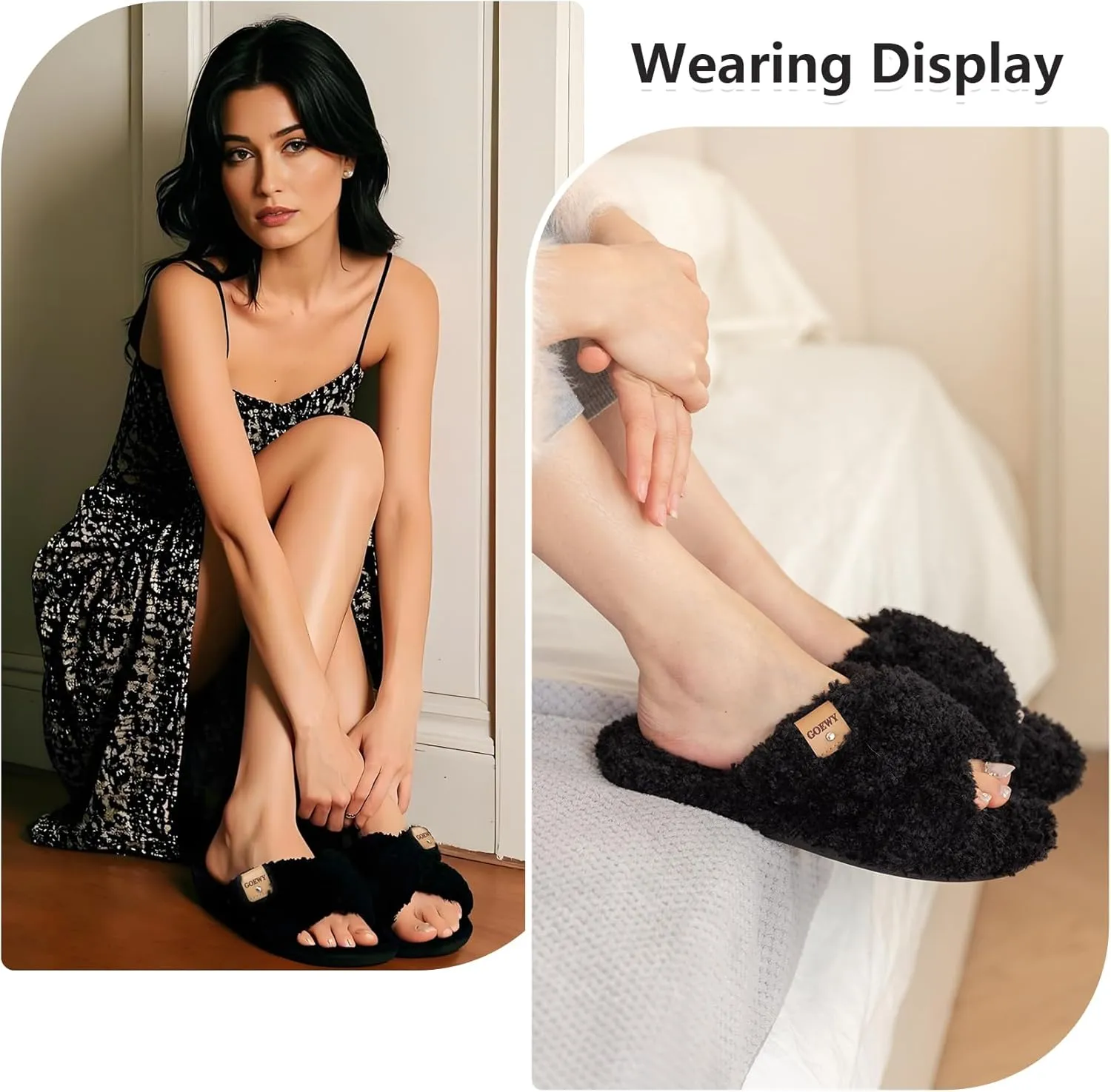 Fuzzy Open Toe Slippers for Women Indoor and Outdoor with Memory Foam Cozy Cross Band Cute Slipper Soft House Shoes Slides Slip On Gifts for Women Mom Her Ladies Bridesmaid