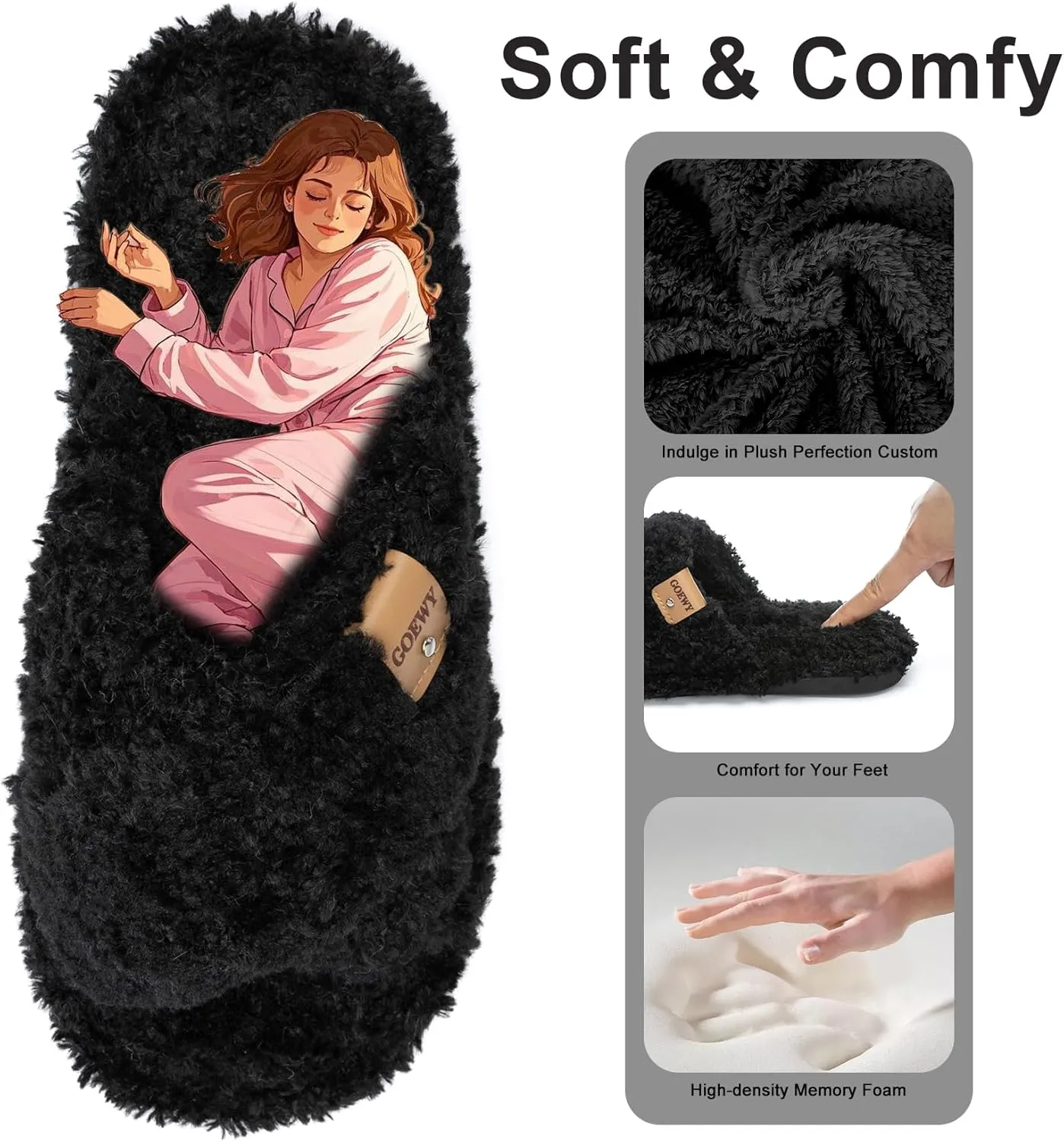 Fuzzy Open Toe Slippers for Women Indoor and Outdoor with Memory Foam Cozy Cross Band Cute Slipper Soft House Shoes Slides Slip On Gifts for Women Mom Her Ladies Bridesmaid
