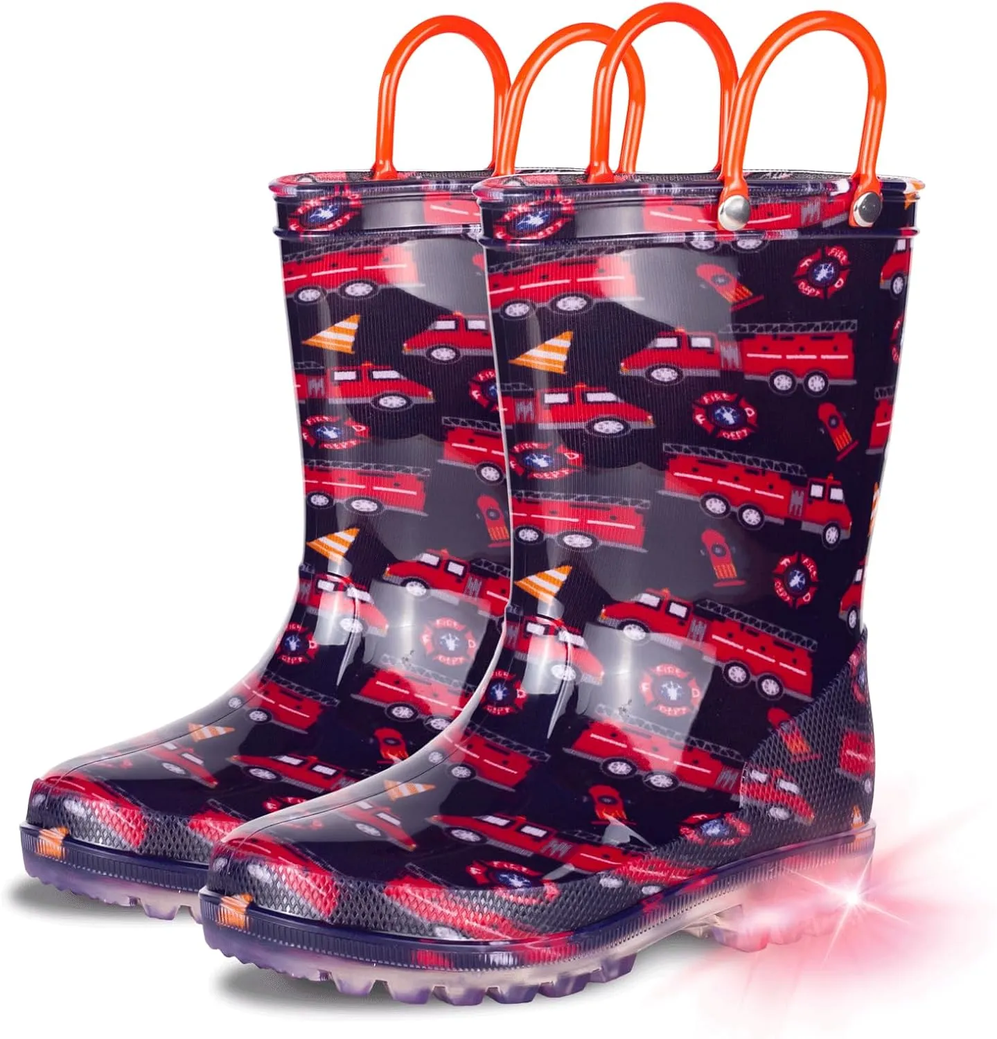 GAWBAW Toddler Rain Boots Kids With Glitter Light up Rain Boots With Easy-on Handles Waterproof For Boys and Girls
