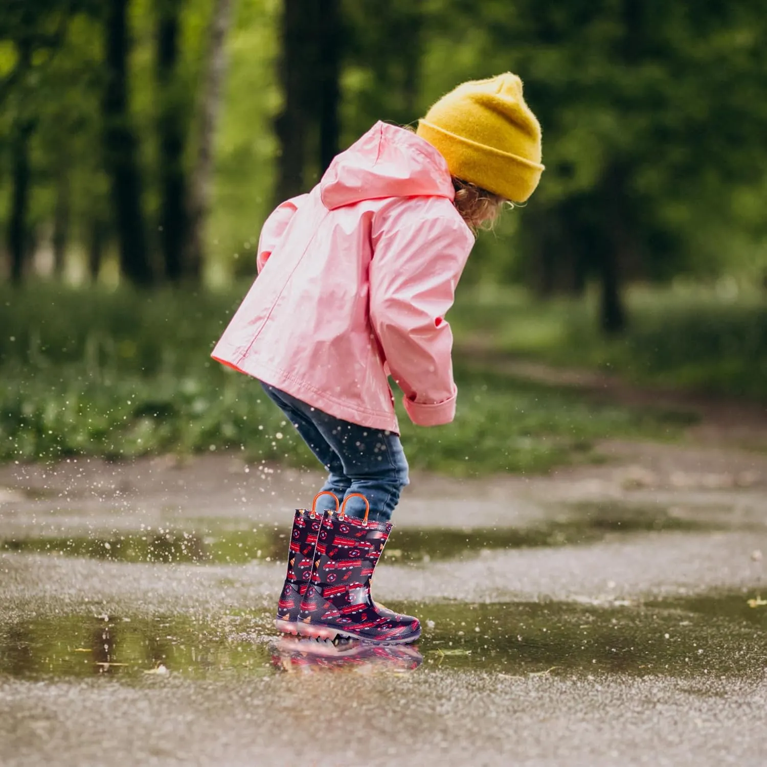 GAWBAW Toddler Rain Boots Kids With Glitter Light up Rain Boots With Easy-on Handles Waterproof For Boys and Girls