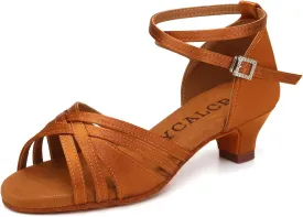 Girl's Latin Dance Shoes Low Heel Professional Performance Salsa Tango Ballroom Dancing Shoes,Model EM-930-XGG
