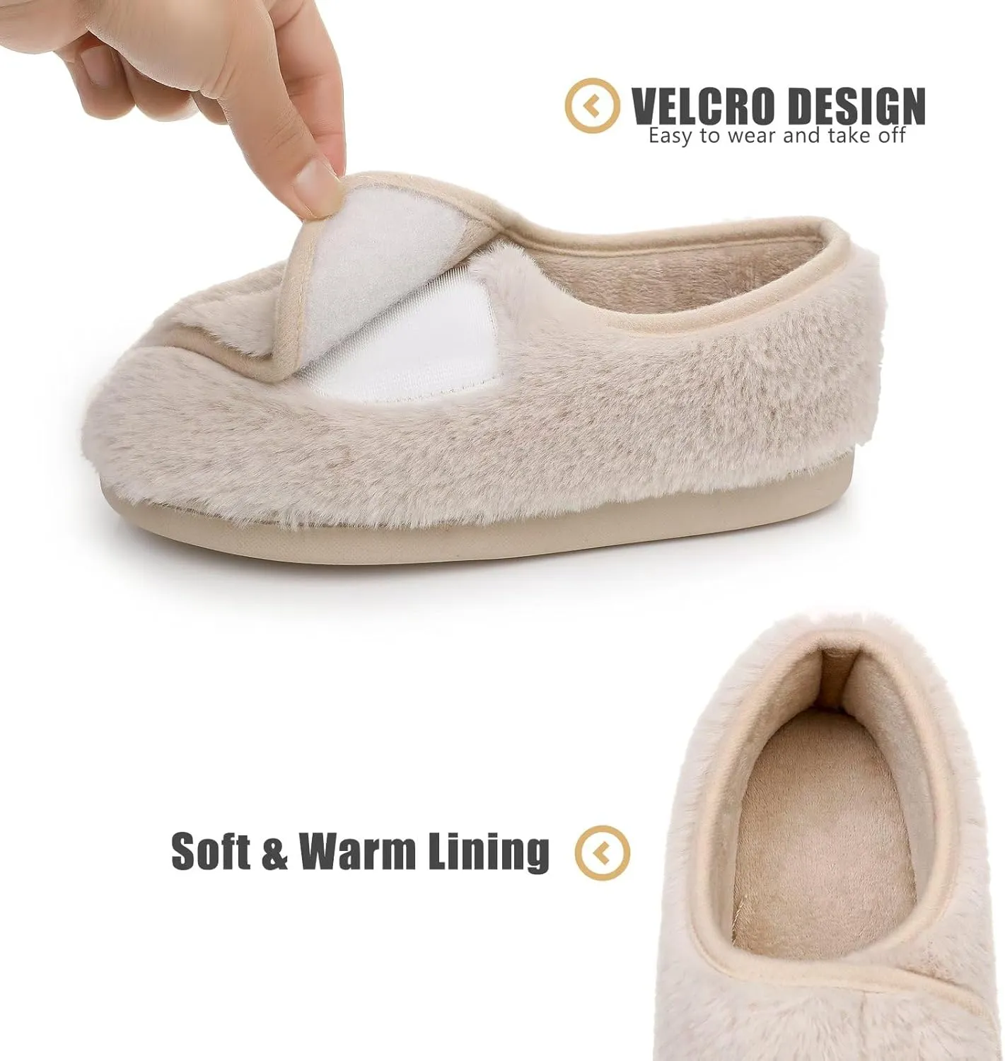 Git-up Women Soft wide Slippers Memory Foam Closed Toed Diabetic Arthritis Edema House Slippers