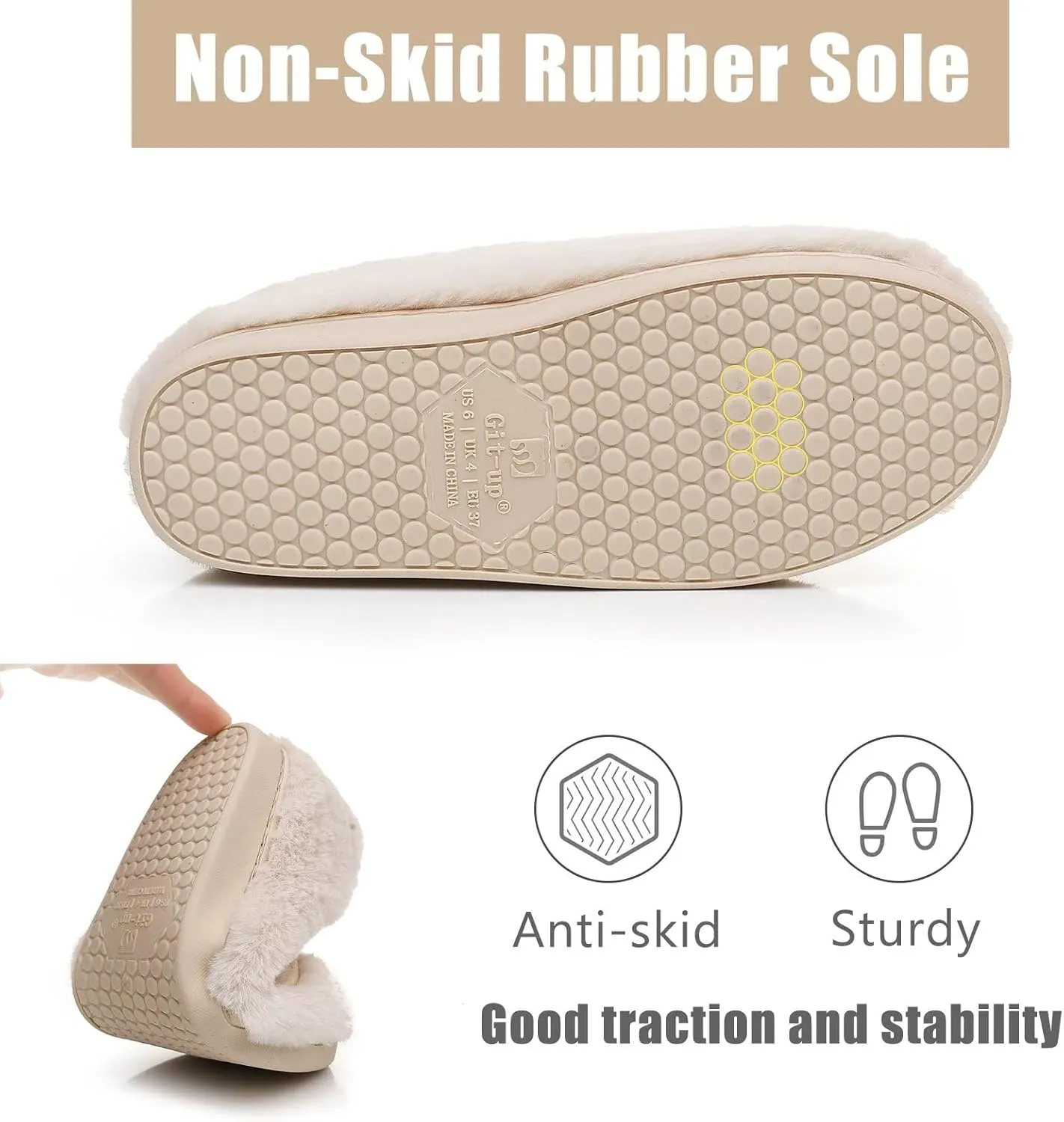 Git-up Women Soft wide Slippers Memory Foam Closed Toed Diabetic Arthritis Edema House Slippers