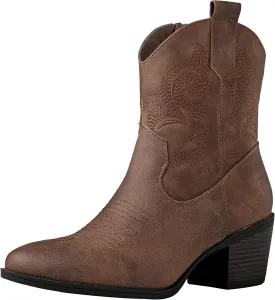 GLOBALWIN Women's The Western Wear Fashion Cowboy Cowgirl Free Birds Country Concert Disco Outfits Low Heel Walking Boots For Ladies