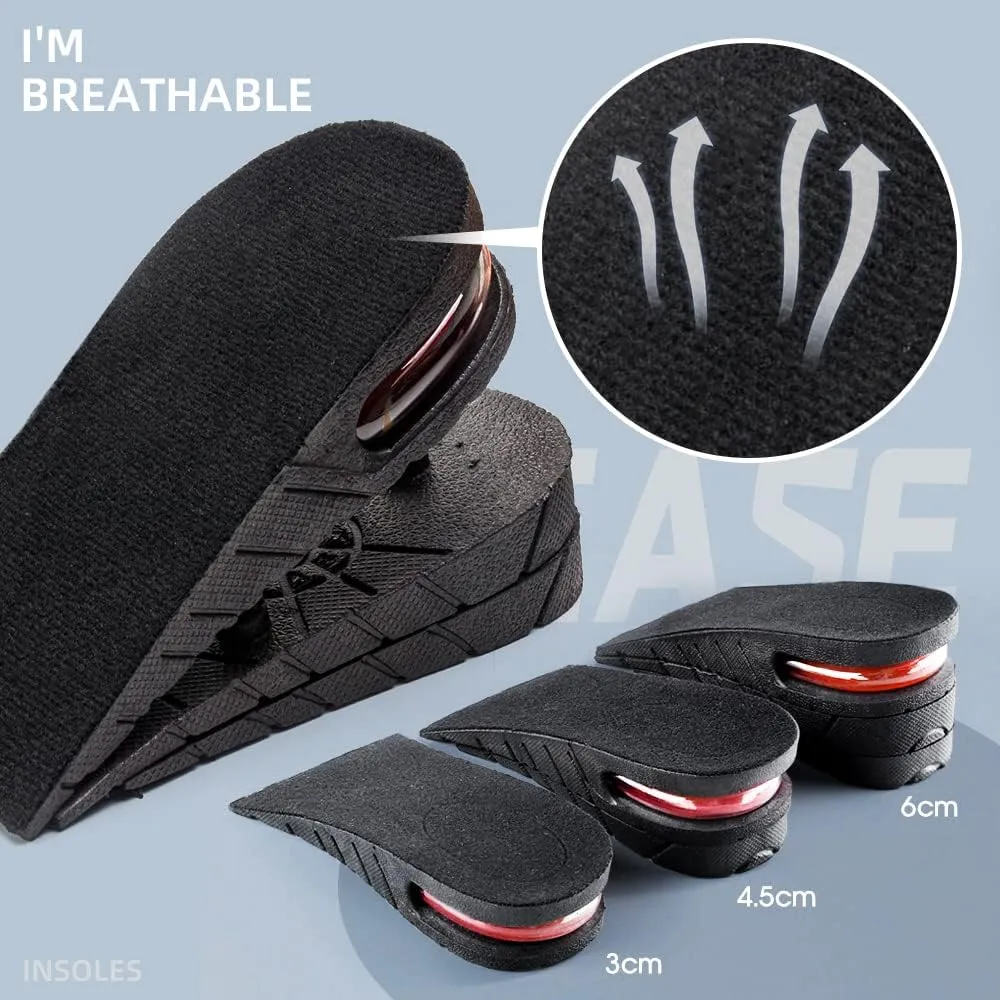 Height Increase Insole 3-Layer Air Cushion Heel Insert Lift Shoes Insole for Men and Women Invisible Elevator Adjustable Insoles
