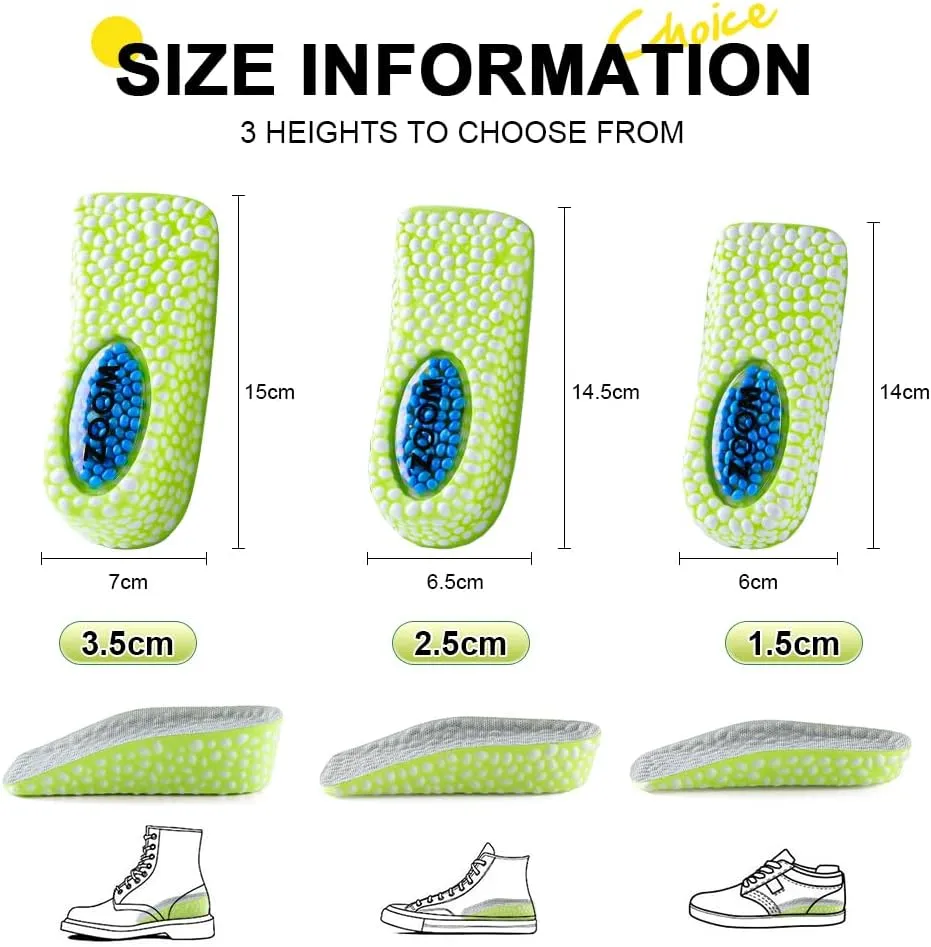 Height Increase Insoles Air Cushion Heel Pad, Foot Arch Contour Heel Inserts for Shock Absorption,Orthopedic Heel Lifts for Women & Men 1.5/2.5/3.5cm