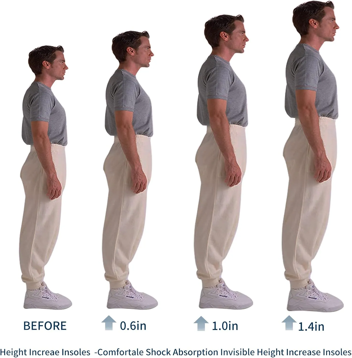 Height Increase Insoles - Heel Lifts for Shoes, Achilles Tendonitis, Leg Length Discrepancy, Heel Spurs, Plantar Fasciitis - Men's Shoe Inserts
