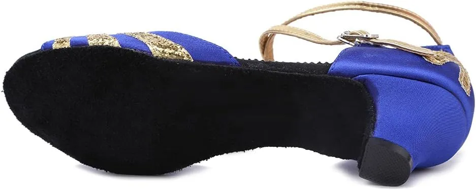 HIPPOSEUS Girls' and Women's Latin Dance Shoes Satin Low Heel Ballroom Salsa Dancing Shoes,Model WZJ