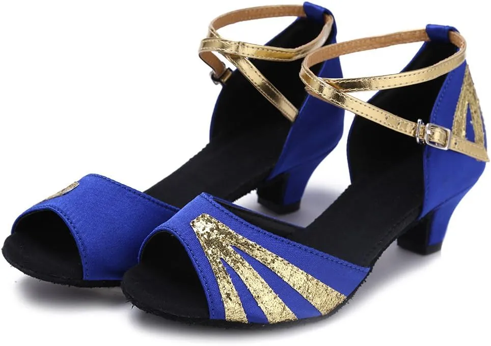 HIPPOSEUS Girls' and Women's Latin Dance Shoes Satin Low Heel Ballroom Salsa Dancing Shoes,Model WZJ