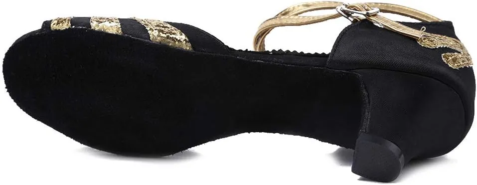 HIPPOSEUS Girls' and Women's Latin Dance Shoes Satin Low Heel Ballroom Salsa Dancing Shoes,Model WZJ